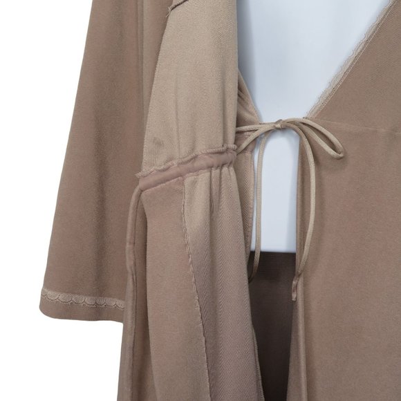 Vintage 70s Full Length Bath Robe M Brown Quilted Neckline Tie Waist USA Made - Picture 9 of 12